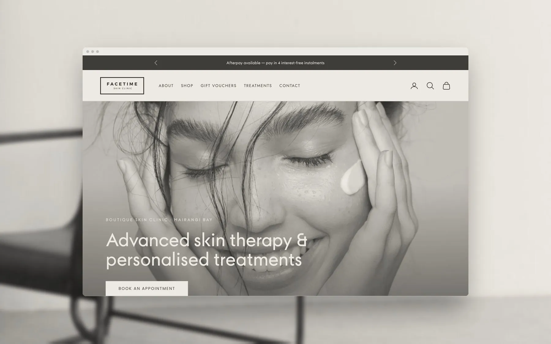 FaceTime Skin Clinic website redesigned by A—Z Studio, shown in a browser window