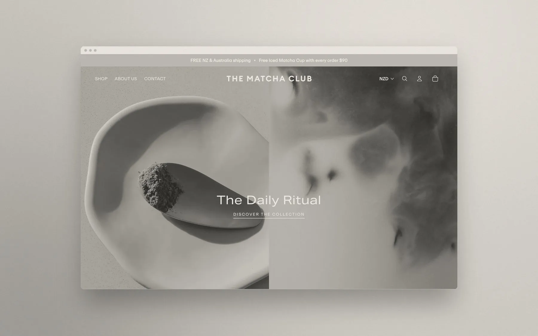 The Matcha Club Shopify ecommerce website designed by A—Z Studio, shown in a browser window